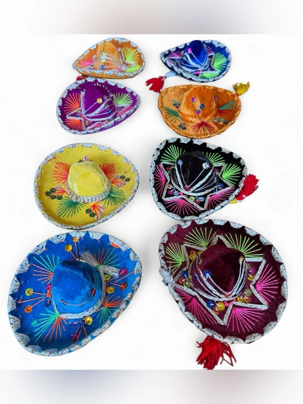 Decorative Mini Sombrero Hats- Multicolor-Set of 8